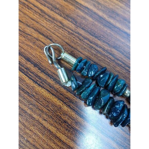 Vintage Polished Malachite Green Necklace Long Goldtoned Beads Stunning Unique - Picture 7 of 13